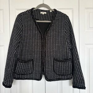 Max Studio London Tweed Jacket Hook & Eye Closure Black White Size XL
